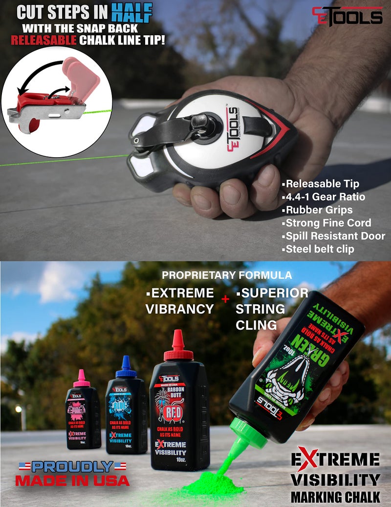 CE TOOLS SnapBackÂ® Chalk Line with Releasable Tip - Image 4